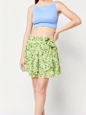 aerie all over print Green Floral Mini wrap Skirt NWT